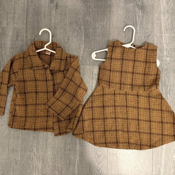 SHEIN Brown Tan Plaid Dress Coat Set Girls Size 2T - Picture 1 of 11